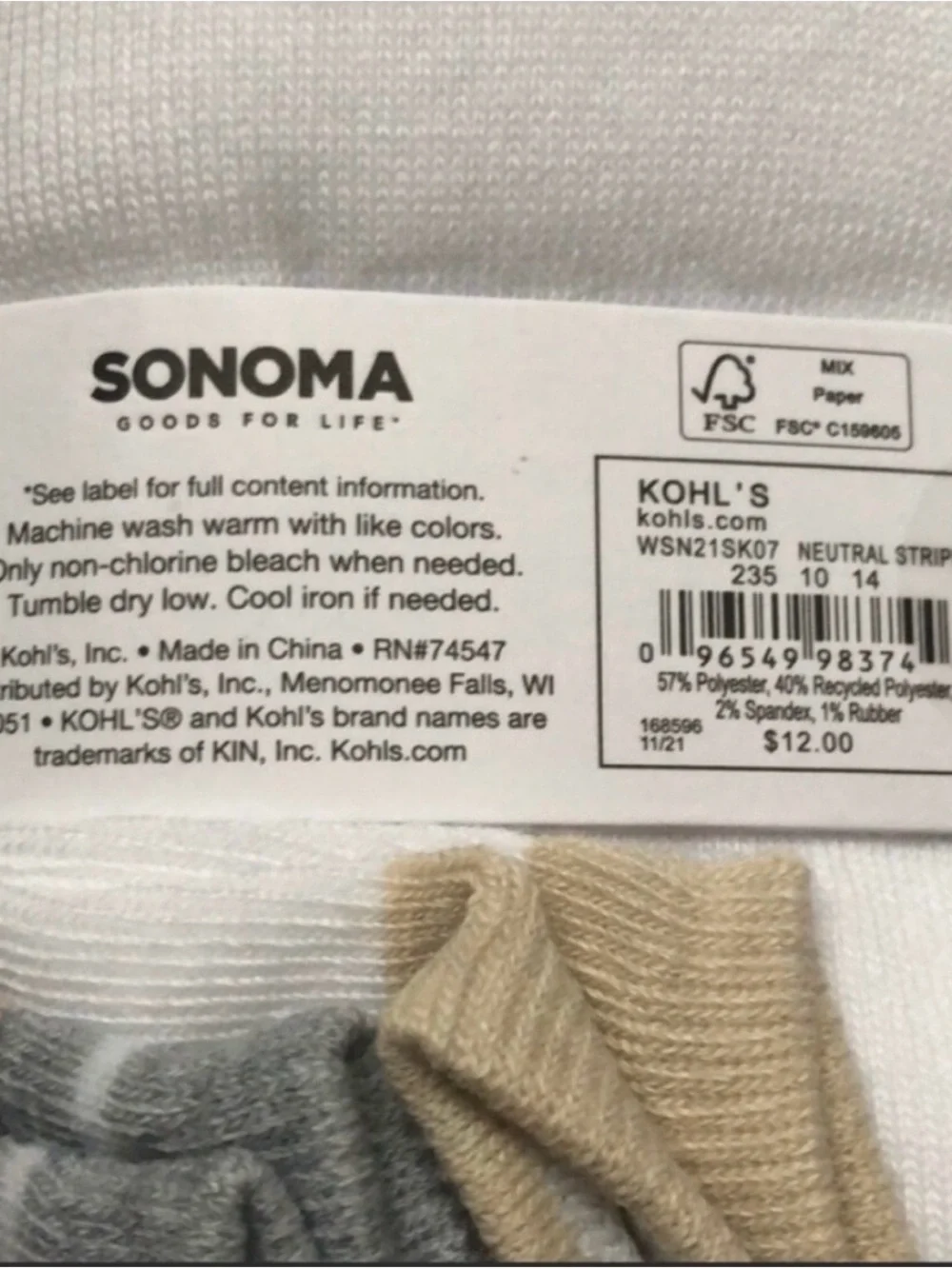 New Sonoma Socks Bundle 2 Packs Women 10 Pair Each No Show Socks;Solid & Striped